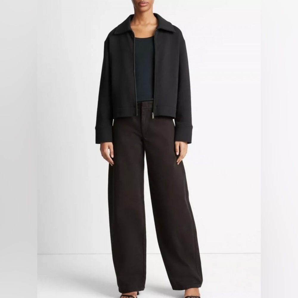 Vince Zip Up Collared Black Jacket